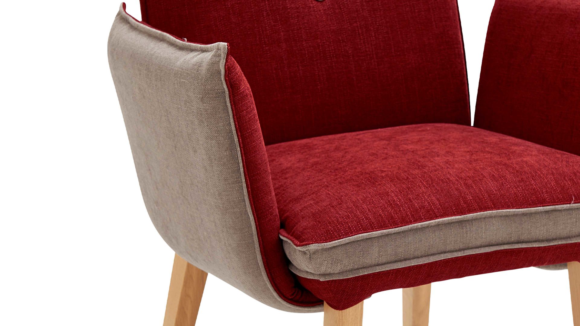 Polsterstuhl Standard furniture factory aus Stoff in Rot Polsterstuhl Genua mit Armlehnen als Sitzmöbel Rot & Camel, Bezug Kombi Rosso & Eichenholzfüße