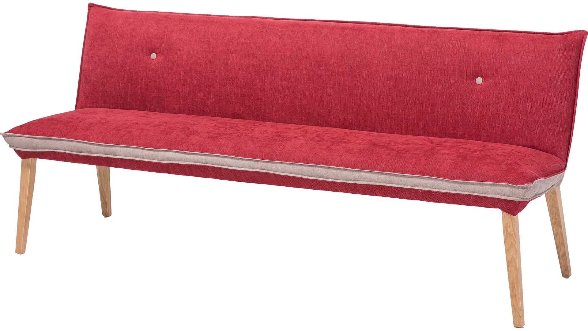 Polsterbank Standard furniture factory aus Stoff in Rot Polsterbank bzw. Sitzbank Genua Rot & Camel, Bezug Kombi Rosso & Eichenholzfüße – Länge ca. 159 cm