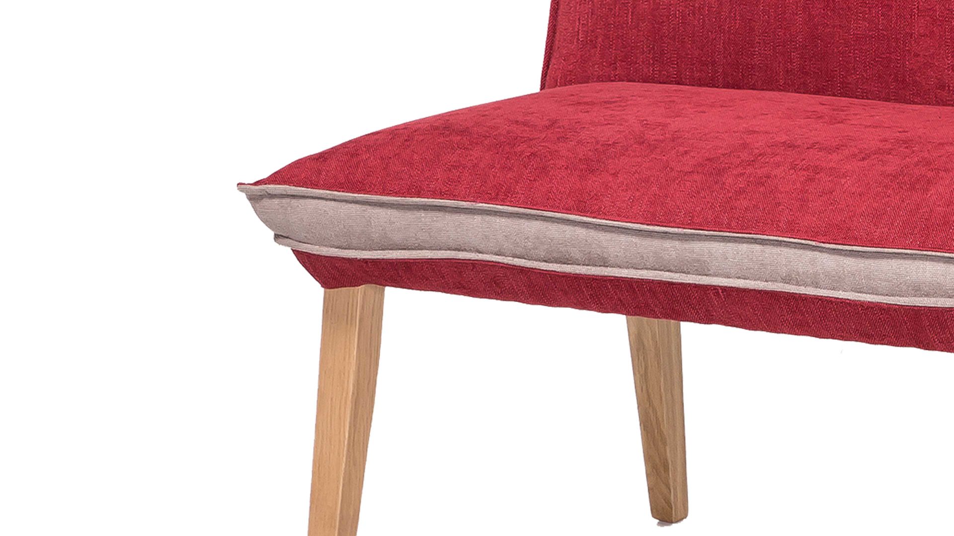 Polsterbank Standard furniture factory aus Stoff in Rot Polsterbank bzw. Sitzbank Genua Rot & Camel, Bezug Kombi Rosso & Eichenholzfüße – Länge ca. 159 cm