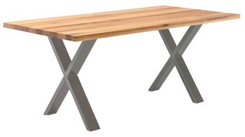 Esstisch Standard furniture factory aus Holz in Holzfarben Esstisch Quebec mit Massivholzplatte rustikal geölte Eiche & silberfarbenes Metall – ca. 220 x 100 cm