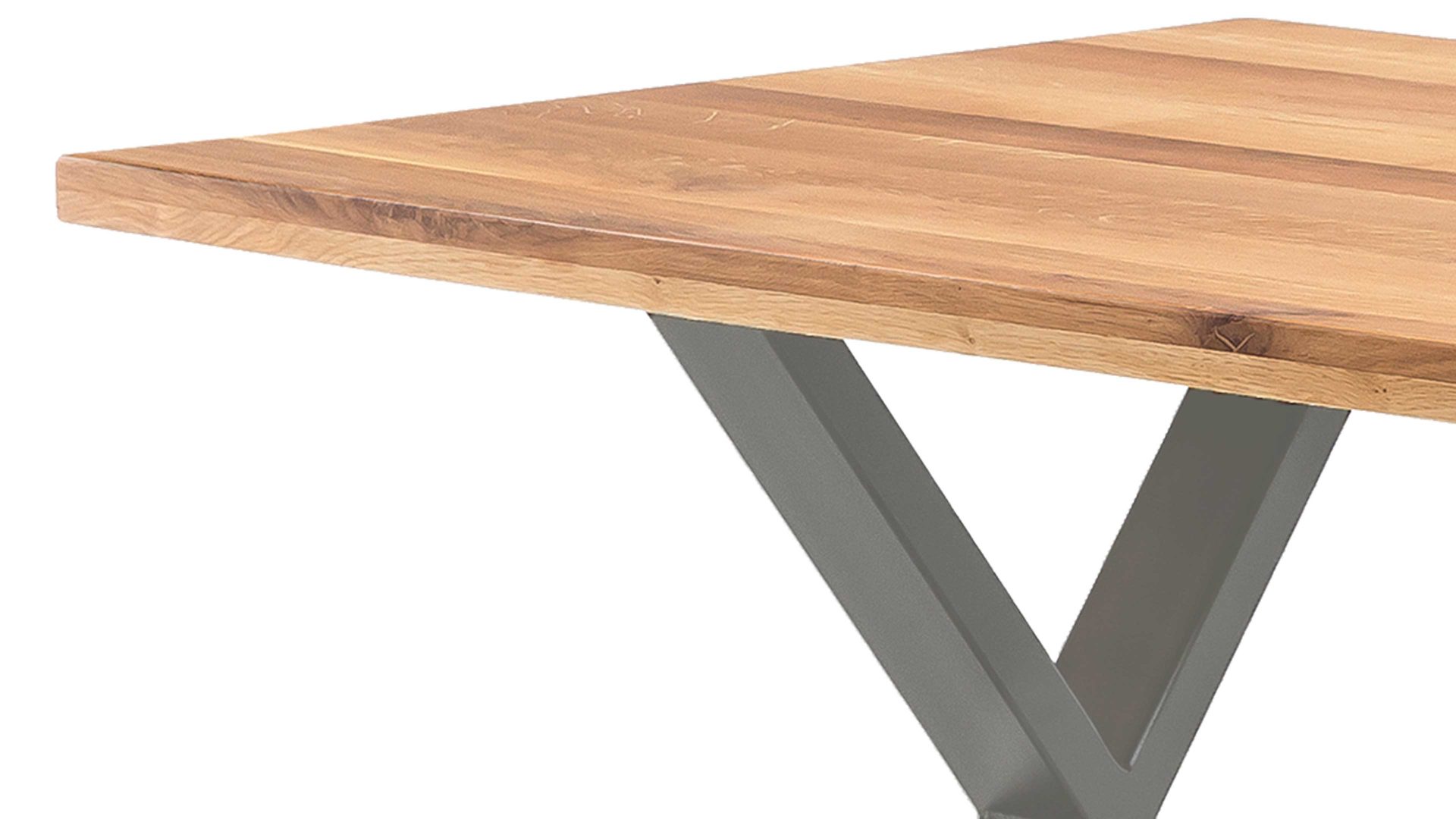 Esstisch Standard furniture factory aus Holz in Holzfarben Esstisch Quebec mit Massivholzplatte rustikal geölte Eiche & silberfarbenes Metall – ca. 100 x 220 cm