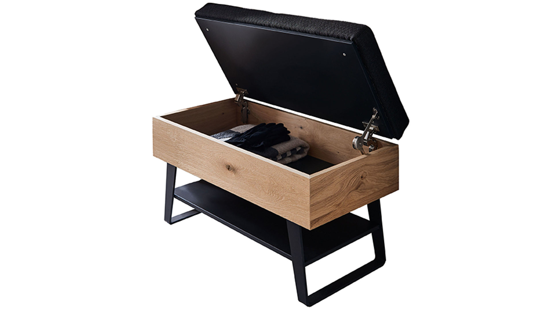 Garderobenbank Hartmann aus Holz in Holzfarben hartmann Garderobenprogramm Runa - Garderobenbank Kerneiche & anthrazitfarbener Stoffbezug - Länge ca. 80 cm