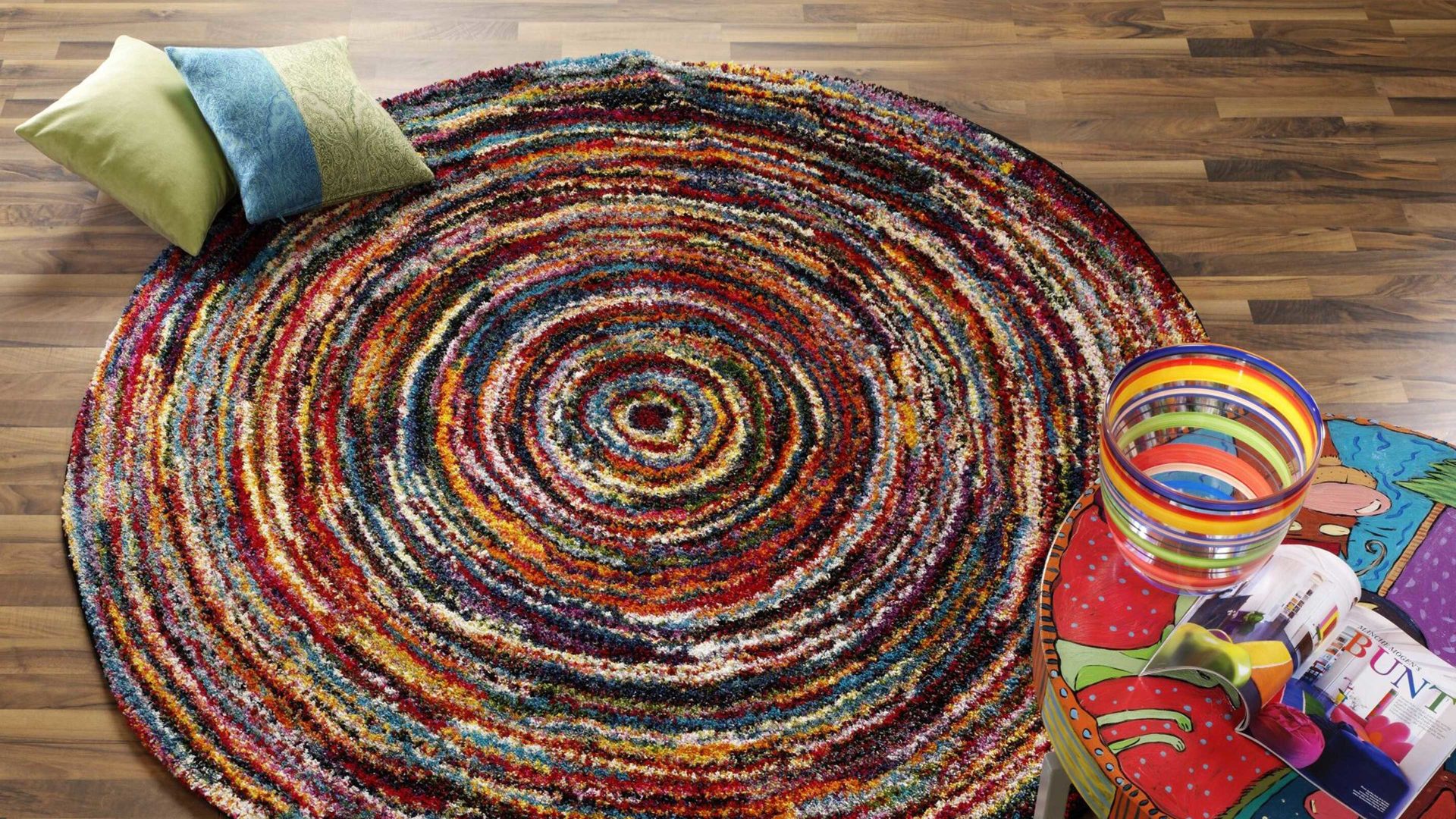 Hochflorteppich Oci aus Kunstfaser in Mehrfarbig Runder Hochflorteppich Sixteen Round multicolorfarbene Kunstfaser – Durchmesser ca. 120 cm