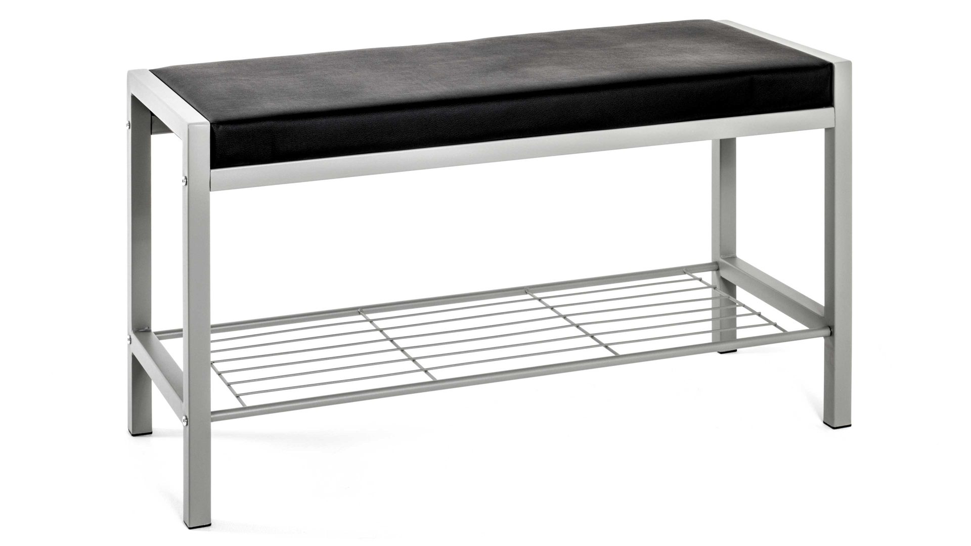 Garderobenbank Haku aus Metall in Schwarz Garderobenbank als Flurmöbel schwarzes Kunstleder & Aluminium