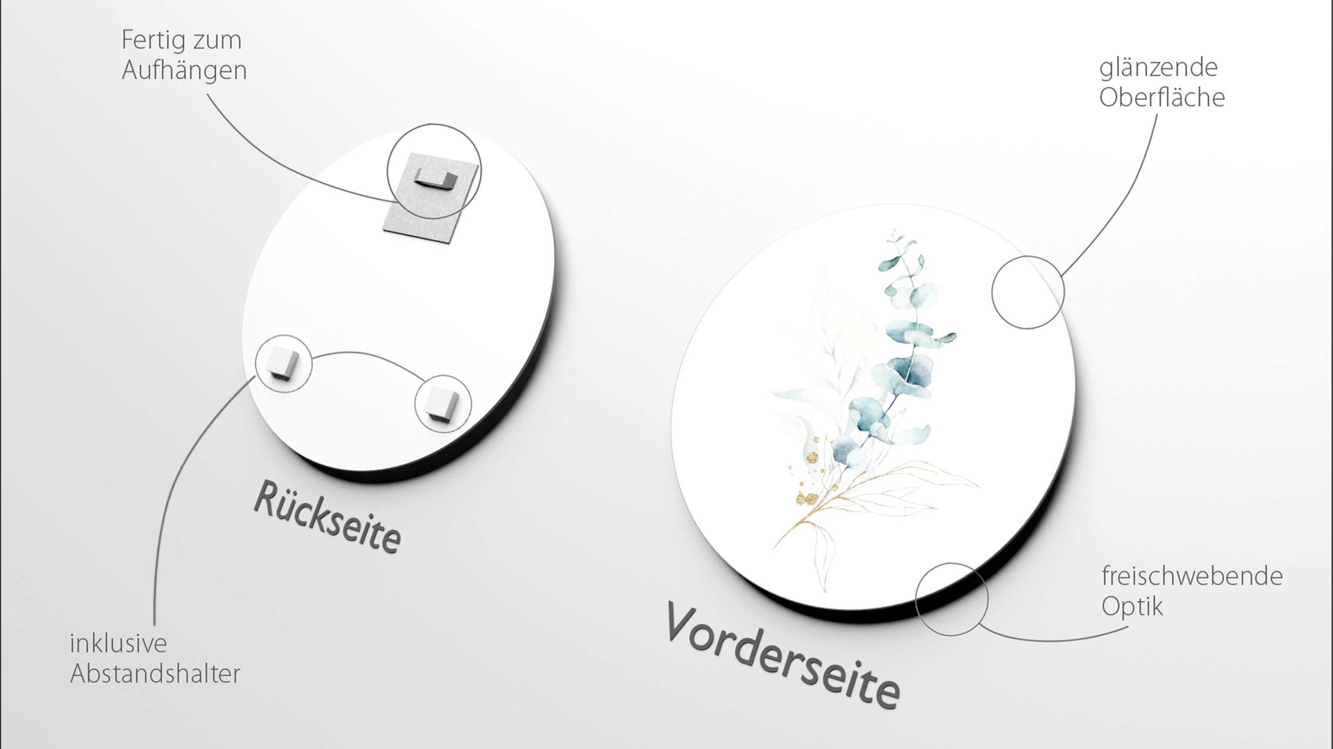 Kunstdruck Pro®art bilderpalette aus Glas in Blau PRO®ART Kunstdruck Green & Golden Flowers III Motiv Eykalyptus – Durchmesser ca. 20 cm