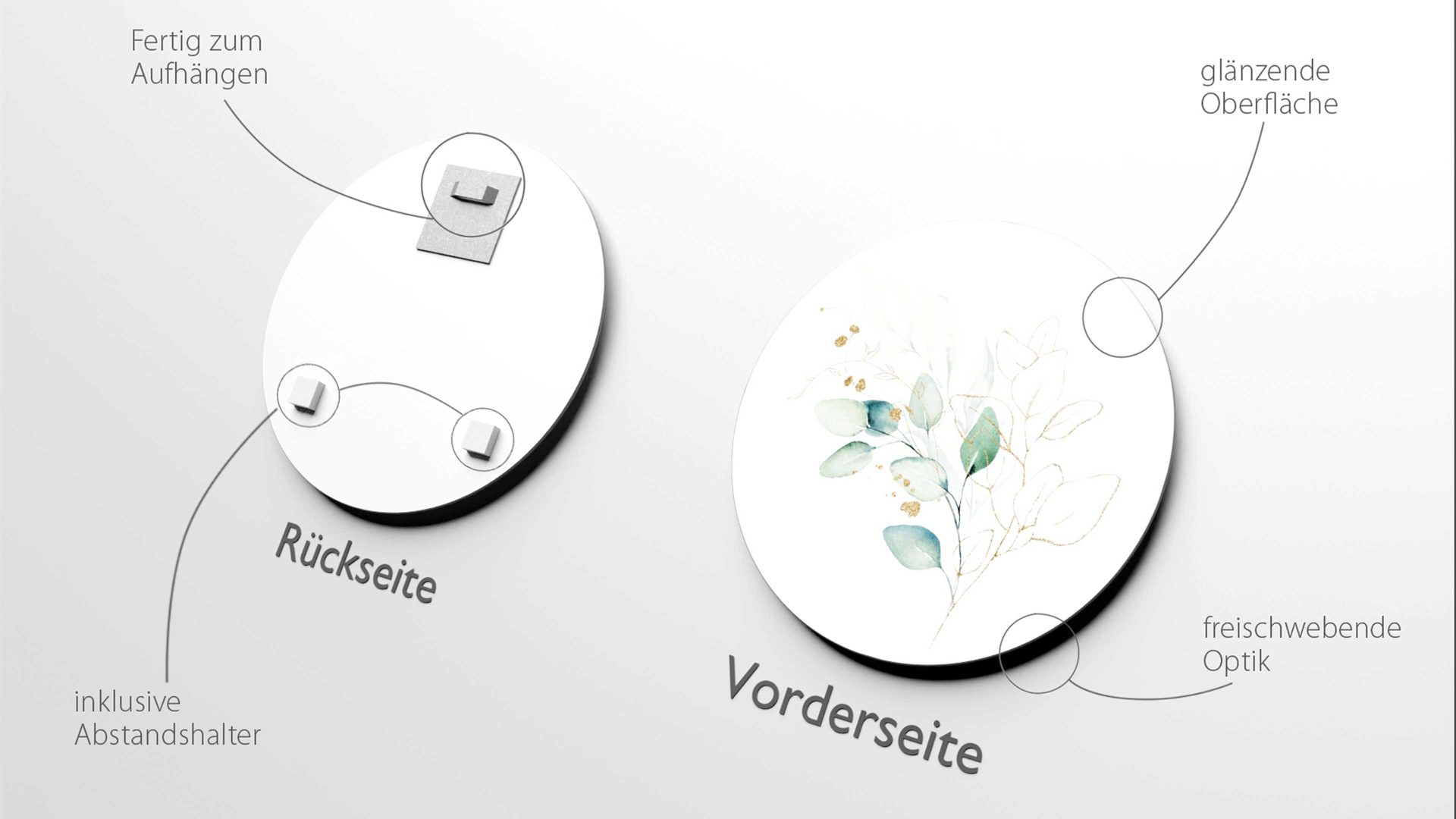 Kunstdruck Pro®art bilderpalette aus Glas in Braun PRO®ART Kunstdruck Watercoloured Leaves II Braun- & Grüntöne in Wasserfarbentechnik – Durchmesser ca. 30 cm