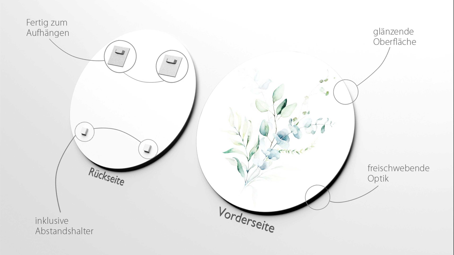 Kunstdruck Pro®art bilderpalette aus Glas in Grün PRO®ART Kunstdruck Watercoloured Leaves I Grüntöne in Wasserfarbentechnik – Durchmesser ca. 50 cm