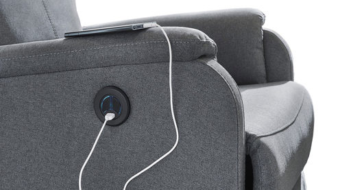 Relaxsessel Pro.com aus Stoff in Anthrazit Bristol - Relaxsessel mit USB-Anschluss anthrazitfarbener Webstoff & schwarzes Metallgestell