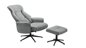 Relaxsessel Pro.com aus Stoff in Hellgrau Eva- Relax-Drehsessel mit Hocker hellgrauer Flockstoffbezug & schwarzer Sternfuß