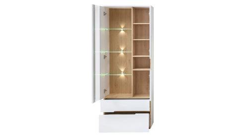 Vitrine Innostyle aus Holz in Weiß Wohnzimmer Serie Memphis - Vitrine Weiß & Artisan Eiche - ca. 75 x 197 cm