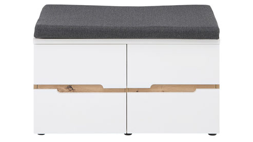 Garderobenbank Innostyle aus Holz in Weiß Garderoben Serie Memphis - Garderobenbank Weiß & Artisan Eiche, graubrauner Stoffbezug - Länge ca. 80 cm