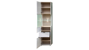 Vitrine Innostyle aus Holz in Hellbraun Wohnzimmer Serie Ina - Vitrine mit Beleuchtung Kaschmir & Riva Eiche - ca. 45 x 200 cm