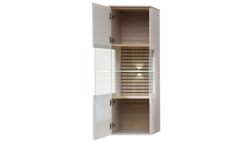Vitrine Innostyle aus Holz in Hellbraun Wohnzimmer Serie Ina - Hängevitrine mit Beleuchtung Kaschmir & Riva Eiche - ca. 40 x 124 cm