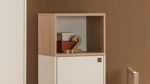 Highboard Paidi aus Holz in Beige PAIDI Babyzimmer Mila & Ben – Highboard links eine Tür, Breite  ca. 48 cm - Cashmere-Beige & Scandinavian Wood