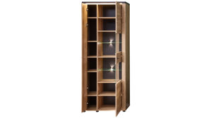 Wohnwand Innostyle aus Holz in Holzfarben Wohnzimmer Serie Tina - Wohnwand mit Beleuchtung Mauvella Eiche & Carbon - dreiteilig, Breite ca. 310 cm
