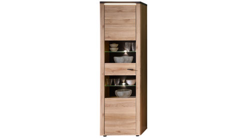 Wohnwand Innostyle aus Holz in Holzfarben Wohnzimmer Serie Tina - Wohnwand mit Beleuchtung Mauvella Eiche & Carbon - dreiteilig, Breite ca. 290 cm