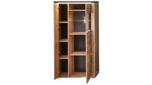 Wohnwand Innostyle aus Holz in Holzfarben Wohnzimmer Serie Tina - Wohnwand mit Beleuchtung Mauvella Eiche & Carbon - dreiteilig, ca. 310 x 175 cm