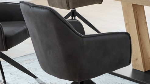 Vierfußstuhl PARTNERRING COLLECTION aus Stoff in Anthrazit PARTNERING COLLECTION Armlehnstuhl Cottage mit Drehfunktion anthrazitfarbene Mikrofaser Aberdeen & schwarzes Eisen