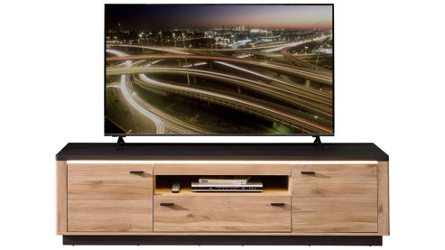 Wohnwand Innostyle aus Holz in Holzfarben Wohnzimmer Serie Tina - Wohnwand mit Beleuchtung Mauvella Eiche & Carbon - dreiteilig, Breite ca. 310 cm