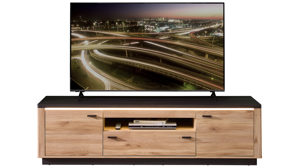 Wohnwand Innostyle aus Holz in Holzfarben Wohnzimmer Serie Tina - Wohnwand mit Beleuchtung Mauvella Eiche & Carbon - dreiteilig, Breite ca. 310 cm