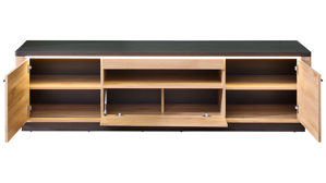 Wohnwand Innostyle aus Holz in Holzfarben Wohnzimmer Serie Tina - Wohnwand mit Beleuchtung Mauvella Eiche & Carbon - dreiteilig, Breite ca. 310 cm