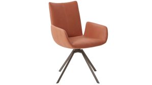 Vierfußstuhl Venjakob aus Stoff in Orange VENJAKOB Armlehnstuhl Margit cognacfarbene Mikrofaser Gavin & sepiafarbenes Metall