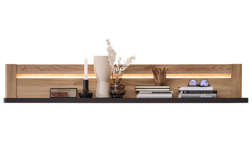 Wandregal Innostyle aus Holz in Holzfarben Wohnzimmer Serie Tina - Wandboard Mauvella Eiche & Carbon - ca. 150 x 25 cm