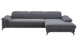 Ecksofa KAWOO aus Stoff in Grau KAWOO Polsterprogramm Exit - Funktions-Ecksofa grauer Velourbezug Onega 07 - Stellfläche ca. 314 x 198 cm