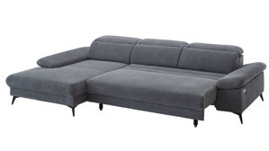 Ecksofa KAWOO aus Stoff in Grau KAWOO Polsterprogramm Exit - Funktions-Ecksofa grauer Velourbezug Onega 07 - Stellfläche ca. 198 x 314 cm