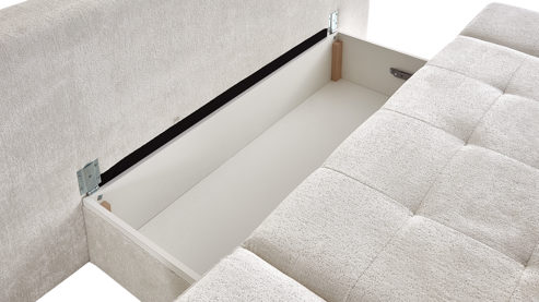 Schlafsofa Restyl aus Stoff in Beige Schlafsofa Terri cremefarbener Chenillebezug 2-7096 & anthrazitfarbene Metallfüße