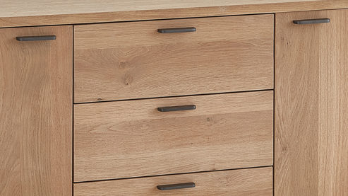 Sideboard WOODS & TRENDS aus Holz in Holzfarben WOODS & TRENDS Esszimmer Serie Zade - Sideboard Eiche - zwei Türen, drei Schubladen, Breite ca. 180 cm