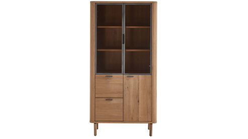 Vitrine WOODS & TRENDS aus Holz in Holzfarben WOODS & TRENDS Esszimmer Serie Zade - Vitrine mit Beleuchtung Eiche & Glas - drei Türen, zwei Schubladen, ca. 100 x 200 cm