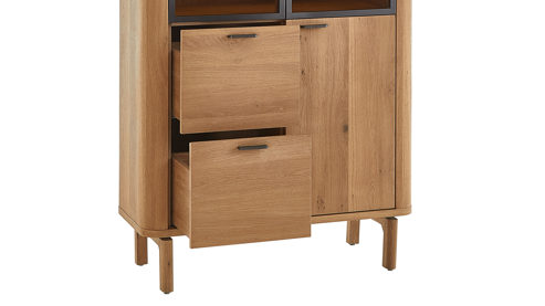 Vitrine WOODS & TRENDS aus Holz in Holzfarben WOODS & TRENDS Esszimmer Serie Zade - Vitrine mit Beleuchtung Eiche & Glas - drei Türen, zwei Schubladen, ca. 100 x 200 cm