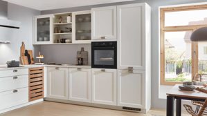 Einbauküche Nobilia® aus Holz in Hellgrau nobilia® Einbauküche Cascada mit Einbaugeräten Weiß & Eiche - Stellfläche ca. 275 x 305 cm