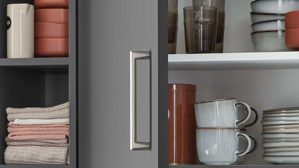 Einbauküche Nobilia® aus Holz in Grau nobilia® Einbauküche Senso mit Elektrogeräten, z. B.  Kühlschrank Schiefergrau - zweiteilig