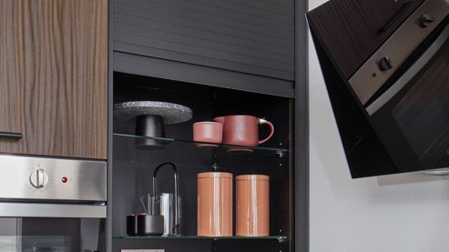 Einbauküche Nobilia® aus Holz in Holzfarben nobilia® Einbauküche Structura mit privileg Elektrogeräten Nussbaum Milano - Stellfläche ca. 240 x 310 cm