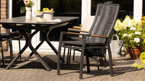 Gartenstuhl /-sessel Interliving aus Kunstfaser in Holzfarben Interliving Gartenmöbel Serie 7011 - Positionsstuhl Teak, anthrazitfarbenes Rope, TEXTILENE® & Aluminium