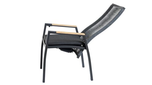 Gartenstuhl /-sessel Interliving aus Kunstfaser in Holzfarben Interliving Gartenmöbel Serie 7011 - Positionsstuhl Teak, anthrazitfarbenes Rope, TEXTILENE® & Aluminium