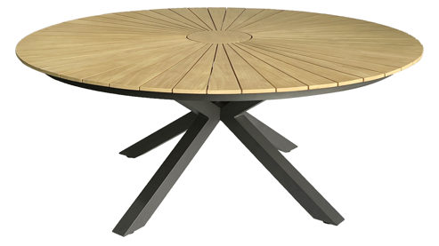 Gartentisch Interliving aus Holz in Holzfarben Interliving Gartenmöbel Serie 7011 - Esstisch Teakholz & anthrazitfarbenes Aluminium - Durchmesser ca. 140 cm