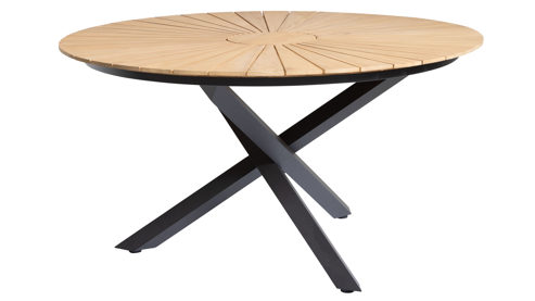 Gartentisch Interliving aus Holz in Holzfarben Interliving Gartenmöbel Serie 7011 - Esstisch Teakholz & anthrazitfarbenes Aluminium - Durchmesser ca. 140 cm