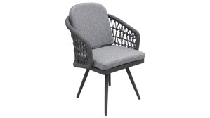 Gartenstuhl /-sessel Interliving aus Kunstfaser in Grau Interliving Gartenmöbel Serie 7012 - Drehsessel grauer Olefin-Teddybezug, anthrazitfarbenes Rope & Aluminium