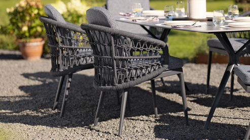 Gartenstuhl /-sessel Interliving aus Kunstfaser in Hellgrau Interliving Gartenmöbel Serie 7012 - Gartensessel hellgrauer Olefin-Teddybezug, Rope & Aluminium