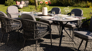 Gartentisch Interliving aus Stein in Grau Interliving Gartenmöbel Serie 7012 - Esstisch gesinterter grauer Stein & anthrazitfarbenes Aluminium - ca. 220 x 100 cm