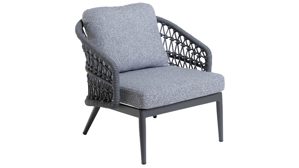 Lounge-Gruppe Interliving aus Kunstfaser in Grau Interliving Gartenmöbel Serie 7013 - Loungemöbel-Set grauer Olefin-Teddybezug, Rope & Aluminium - dreiteilig