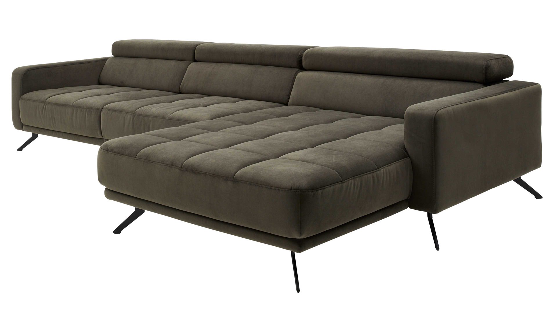 Ecksofa Interliving aus Stoff in Dunkelgrün Interliving Sofa Serie 4303 – Ecksofa olivfarbene Wirkware Salsa - Stellfläche ca. 323 x 190 cm