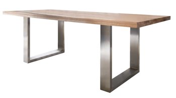 Esstisch Mca furniture aus Holz in Holzfarben Massivholztisch bzw. Esstisch Wildeiche & gebürstetes Edelstahlgestell – ca. 180 x 100 cm