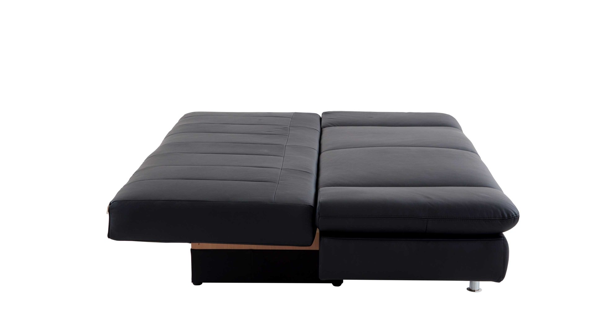 Schlafsofa comfortmaster besser sitzen, liegen, leben aus Leder in Schwarz Comfortmaster Schlafsofa Mia schwarzes Leder 10-1014 & verchromte Metallfüße - Breite ca. 200 cm