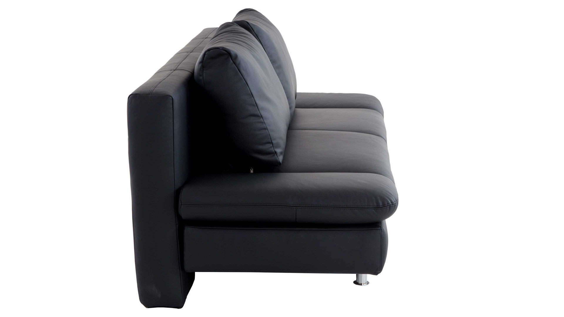 Schlafsofa comfortmaster besser sitzen, liegen, leben aus Leder in Schwarz Comfortmaster Schlafsofa Mia schwarzes Leder 10-1014 & verchromte Metallfüße - Breite ca. 200 cm