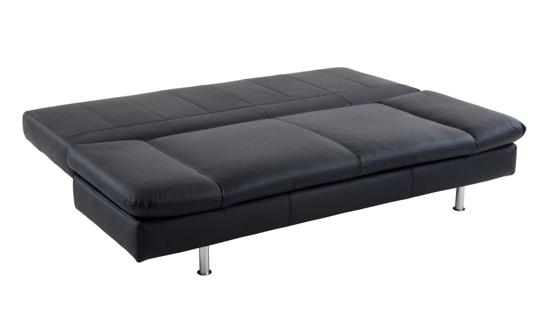Schlafsofa comfortmaster besser sitzen, liegen, leben aus Leder in Schwarz Comfortmaster Schlafsofa Mia schwarzes Leder 10-1014 & verchromte Metallfüße - Breite ca. 200 cm