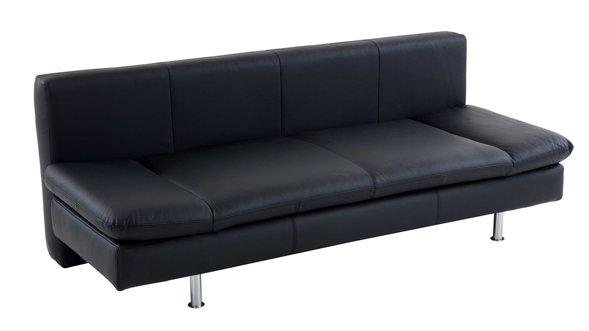 Schlafsofa comfortmaster besser sitzen, liegen, leben aus Leder in Schwarz Comfortmaster Schlafsofa Mia schwarzes Leder 10-1014 & verchromte Metallfüße - Breite ca. 200 cm